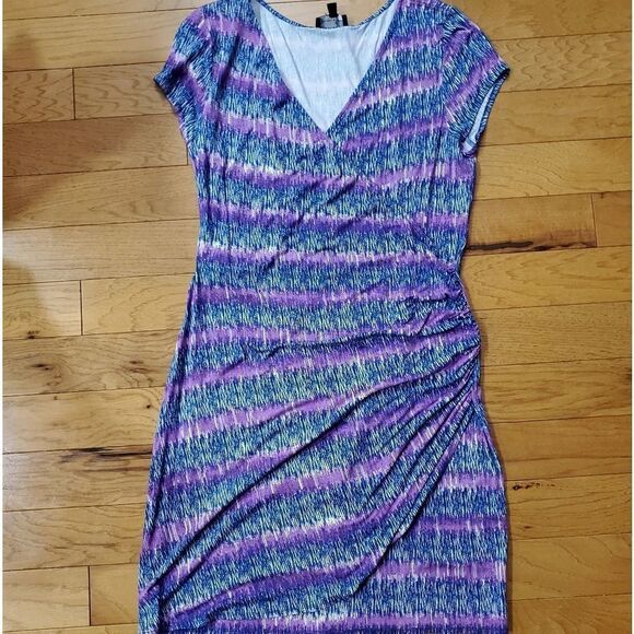 💚Mercer & Madison Purple & Blue Faux Wrap Around Dress XLarge - Picture 1 of 8